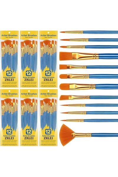 Generic Paint Brushes Set, 6 Pack 72 Pcs Round Pointed Tip Artist Paintbrushe...