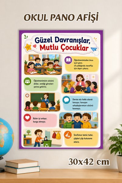 Metranya Güzel Davranışlar Afişi, İlkokul Eğitici Afiş, Sınıf Panosu İçin Eği...