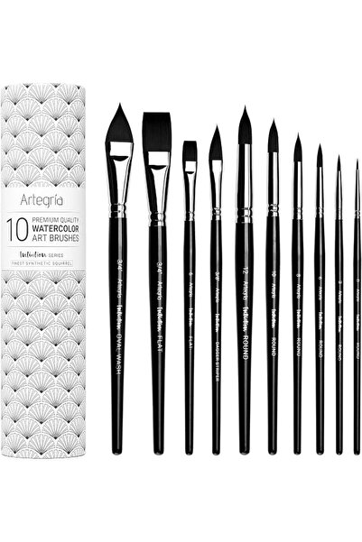 Generic ARTEGRIA Watercolor Brush Set, 10 Soft Synthetic Squirrel Brushes