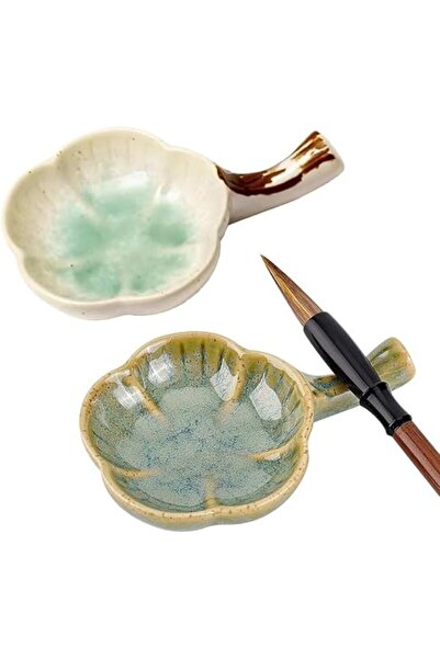 Generic PH PandaHall 2pcs Ceramic Ink Plate Porcelain Ink Dish with Handle Ch...