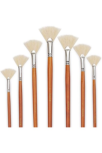 Generic Stiff Hog Hair Fan Paint Brush Set, 7-Piece Long Handle Brushes