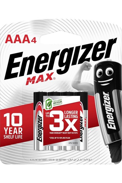 Energizer E92Bp4 Max 1.5V Alkaline Battery - Aaa, Pack Of 4