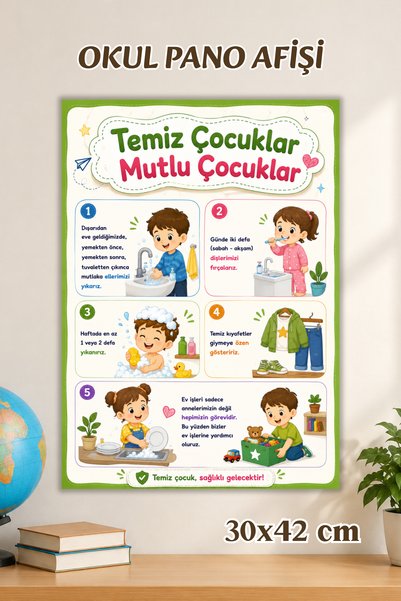 Metranya Temiz Çocuklar Afişi 1. Sınıf İçin, İlkokul Eğitici Afiş, Sınıf Pano...