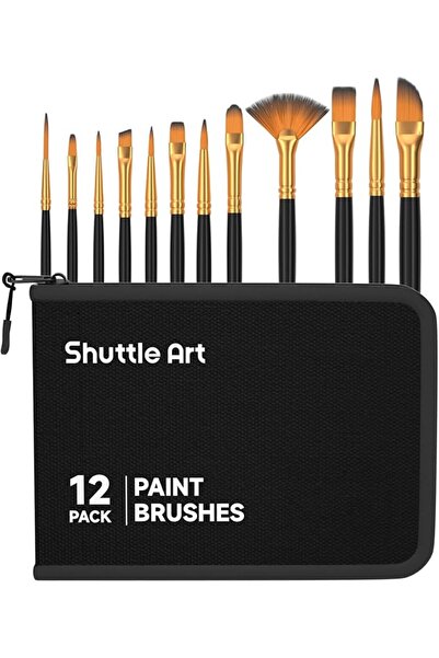 Generic Shuttle Art 12 PCS Paint Brush Set with Case, Assorted Shapes & Sizes...