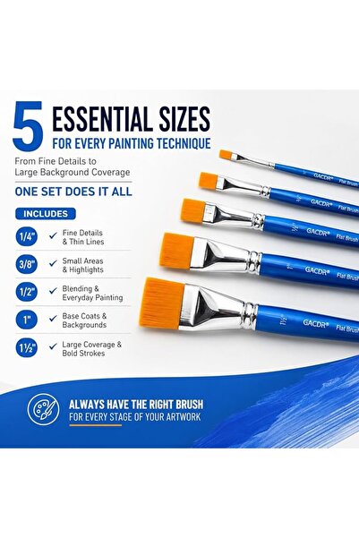 Generic Flat Paint Brushes Set, 5PCS Acrylic Paint Brushes