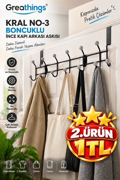 Greathings Siyah Metal İnce Kapı Arkası Askısı Boncuklu Çoklu Kancalı Düzenle...