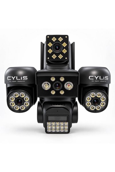 CYLIS 3 Motorlu 4 Lensli 4G Solar PTZ Güvenlik Kamerası – 10X Zoom, 16.000 mAh Batarya, Çift Güneş Paneli, Renkli Gece Görüşü ve İnsan Takibi