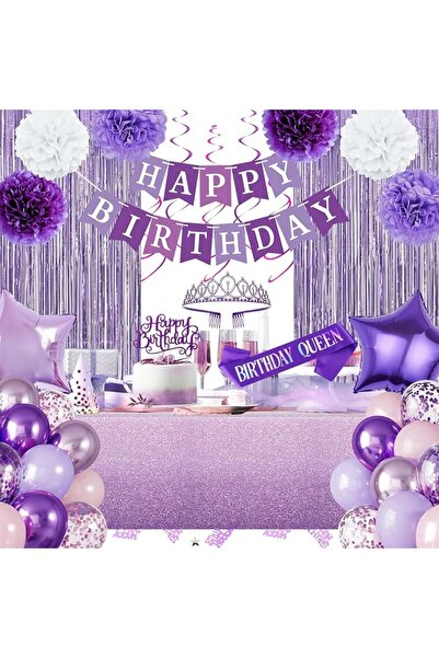 GENERAL Pink and Purple Birthday Decorations,Macaron Purple Rain Curtain,Glit...