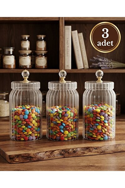 Funny Life Luxury Glass Jar Set of 3 800 ml |   Crystal Gold Detailed Covered...