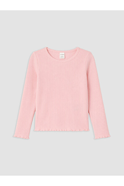 LC Waikiki Alita City Pink Plain Narrow & Slim Long Sleeve Girls' T-Shirt wit...