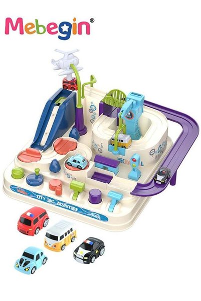 DEEFUP Kids Car Adventure Toy, Cars Race Track Toys with 4 Toy Cars, Race Track Vehicle Set, Fun Durable Adventure Vehicles Toy