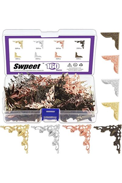 Swpeet 160 قطعة من واقيات زوايا الكتب المعدنية بـ4 ألوان، 8 أنماط من واقيات ا...