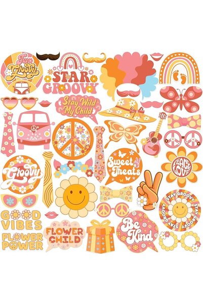 KATCHON , Two Groovy Photo Booth Props - Pack of 40, Groovy Photo Props | 60s...