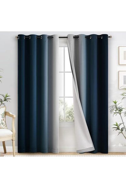 Yakamok 100% Blackout Curtains 84 Inch Length 2 Layers,Blue Curtains for Bedr...