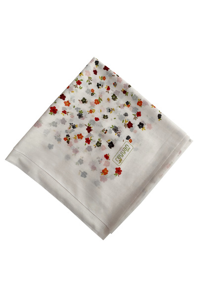 REYYAN İpek Krem Yazma - Kırmızı Küçük Çiçekli 100x100cm