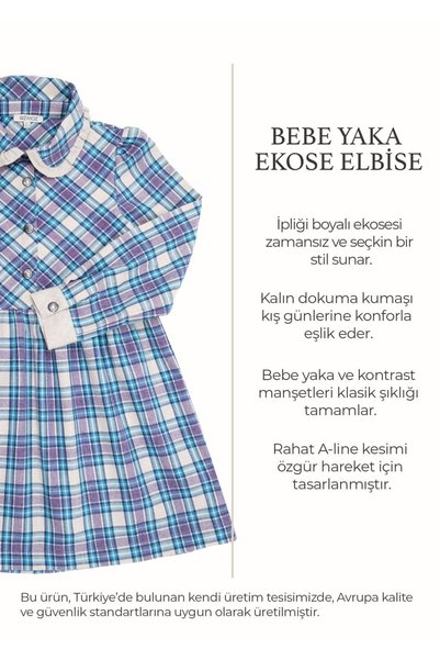 Ozmoz By Mukadder Özden Bebe Yaka Mavi Ekose Kışlık Kız Çocuk Elbise