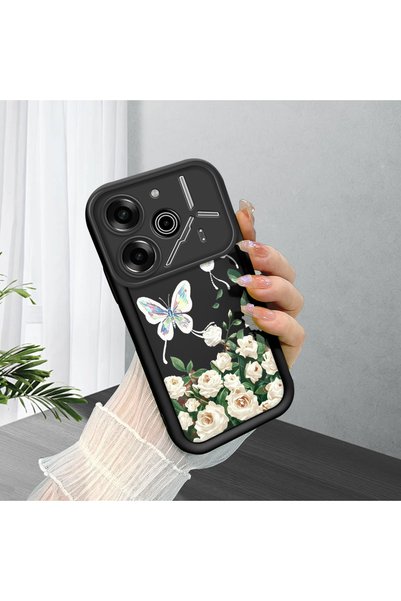 CHICASELUX Tecno Pova 6/Pova 6 Pro Compatible Rose and Butterfly Pattern Phone Case, Silicone Shockproof