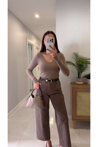 BİRCANÇİL Kinna Mink V-Neck Cashmere Knitwear