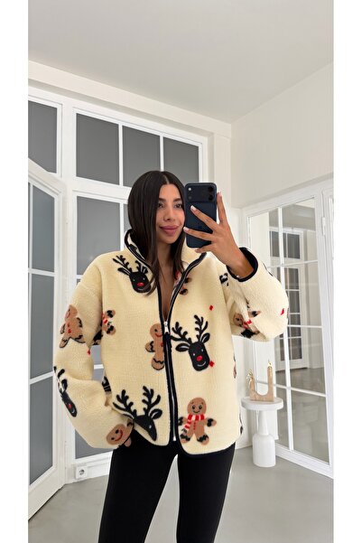 GAUS CO Krem Kurabiye Desenli Fermuarlı Polar Sweatshirt GAUS-01916 GAUS-02113