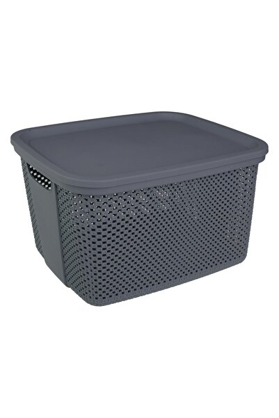 DD SHOP Cos de Depozitare din Plastic Antracit cu Capac 18L - Cosuri, Organiz...