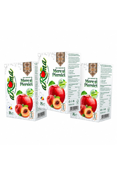Aroma Pachet 3 cutii suc de mere si piersici, presat la rece, fara zahar adau...