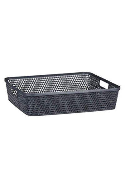 DD SHOP Cos de Depozitare din Plastic tip Ratan Antracit cu Manere 5.5L