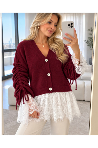 LİVATEX Knitwear Cardigan Jacket with Tulle Detail, Washable