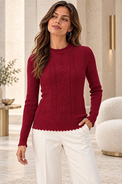 FashionForYou Pulover tricotat de damă BIJOU, cu relief texturat și manșete e...