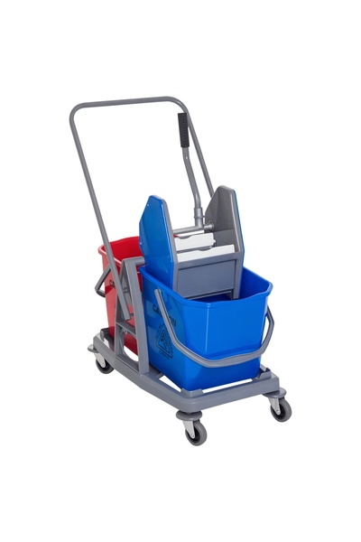 Generic Brand Cărucior de curățenie/mop cu 2 găleți, 4 roți pivotante, metal ...