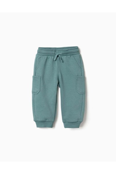 Ziddy Brushed Fleece Joggers With Cargo Pockets For Baby Boys, Blue Green