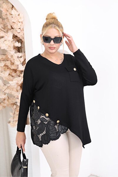 Siyezen Büyük Beden Nakışı Modal Kumaş Oversize Bluz