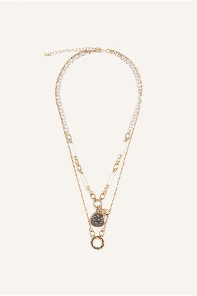 DeFacto Women's 2-Piece Medallion and Ring Pendant Multi-Chain Necklace I7166...