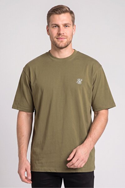 Siksilk Men Crew Neck Short Sleeve Embroidered Logo T-Shirt, Olive