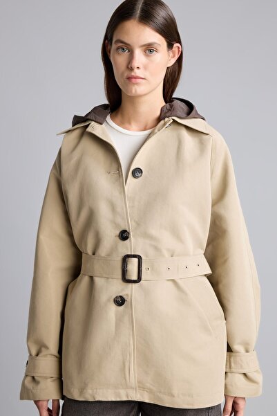 DeFacto Regular Fit Kapüşonlu Kemerli Twill Trençkot H3952AX26WN