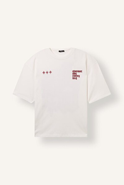 DeFacto Boxy Fit Crew Neck Chest Printed Short Sleeve T-Shirt J0774Ax26Au