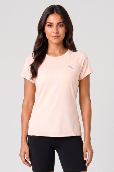 Anta Women Regular Fit Short Sleeve Training T-Shirt, Peach