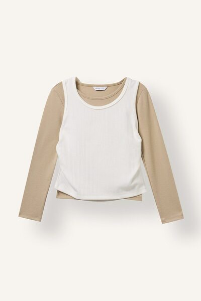 DeFacto Fashion Fit Crew Neck Ribbed Camisole 2-Piece Long Sleeve Basic T-Shi...