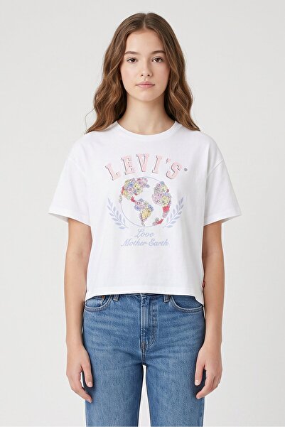 Levi's Kids Girl Crew Neck Short Sleeve Graphic Print T-Shirt, White