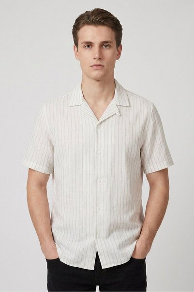 Bruno Men Regular Fit Stripe Short Sleeve Casual Shirt, Multicolor