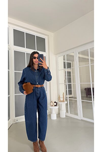 GAUS CO Lacivert Çıtçıt Düğmeli Gömlek Pantolon Denim Takım GAUS-01969