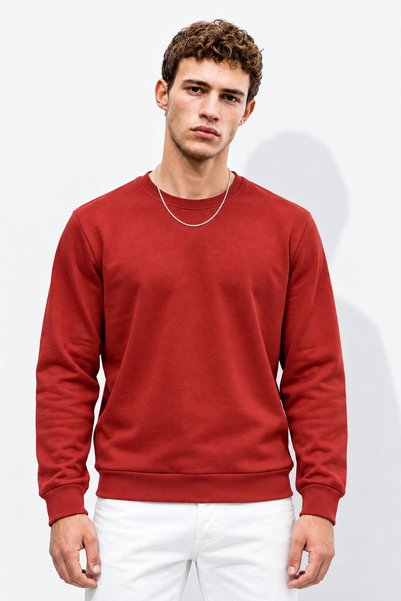 VENA Rich Bisiklet Yaka Regular Fit 3 İplik Basic Sweatshirt %100 Pamuk-Bordo