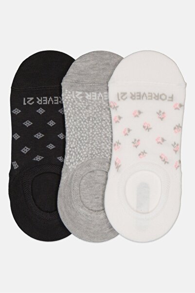 Forever 21 Women 3 Pairs Brand Logo Invisible Socks, Multicolor