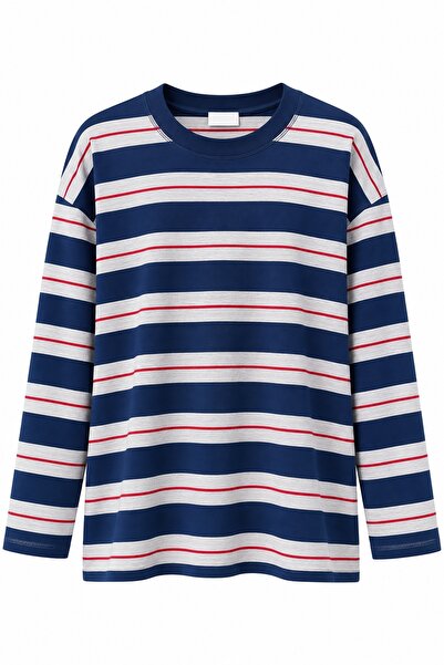 Seda Yalçın Atelier Lacivert Uzun Kollu Çizgili Tshirt