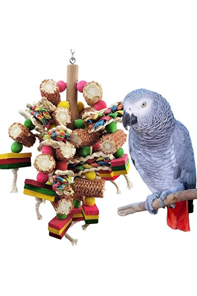 Alybrol Parrot Toys, Bird Toys Made of Natural Multi-Colored Wooden Blocks, S...