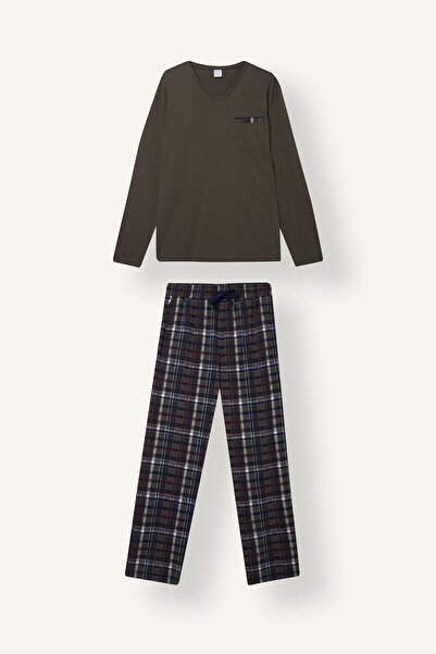 DeFacto %100 Pamuk New Regular Fit V Yaka Uzun Kollu Ekose 2'li Pijama Takımı...
