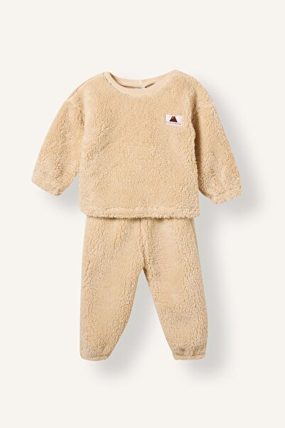 DeFacto Crew Neck Label Detailed Plush 2-Piece Set for Baby Boy I3759A526Cw