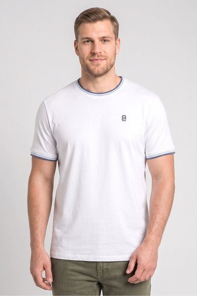 Crosshatch Men Crew Neck Short Sleeve Embroidered Logo T-Shirt, White