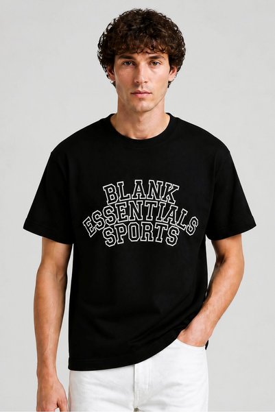 BLANK ESSENTIALS Men Crew Neck Short Sleeve Brand Logo T-Shirt, Black