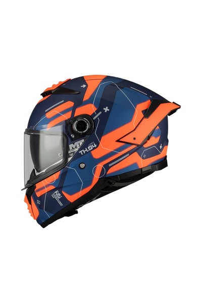 Thunder 4 R SV Lumex C24 Mat Turuncu Mavi Güneş Vizörlü Kapalı Full Face Motosiklet Kaskı