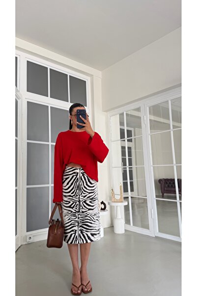 GAUS CO Zebra Desenli Astarlı Tasarım Etek GAUS-02136